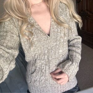 cream sweater with hood